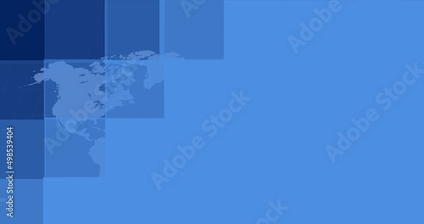 Fototapeta Image of squares and world map on blue background