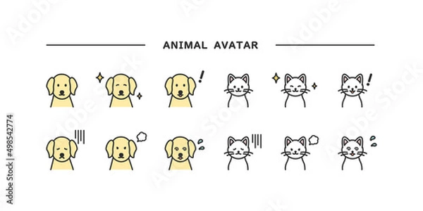 Obraz 犬と猫の表情イラスト素材