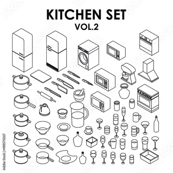 Obraz set of kitchen ware on white background,vector