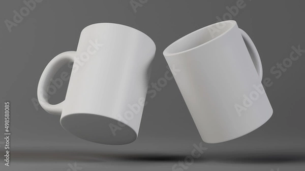 Obraz White Mugs in grey background Mockup - 3D Render.