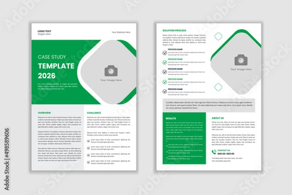 Fototapeta Business case study flyer template or corporate project paper layout with a unique concept. Modern and minimal case study cover, research report, case history, illustration