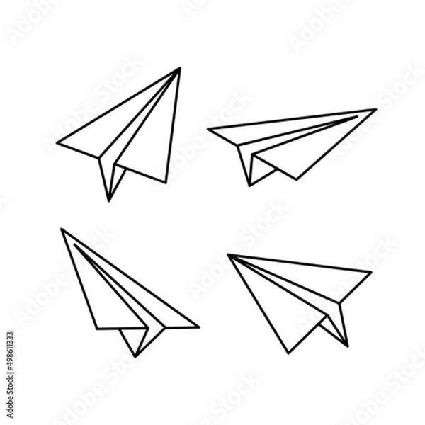 Fototapeta Paper airplane icon. Airplane made of paper. Isolated raster illustration on a white background. 