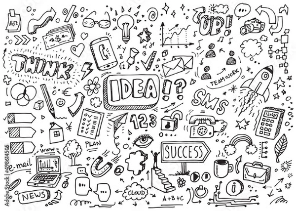 Fototapeta Hand drawn idea vector doodles, creative cartoon illustration set