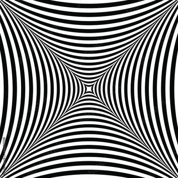 Fototapeta Black optical art shape. Vector image with a psychedelic stripes. Trendy design element for frame, logo, tattoo, sign, symbol, web, prints, posters, template, pattern and abstract background