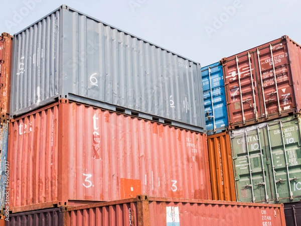 Obraz Stacked color cargo containers