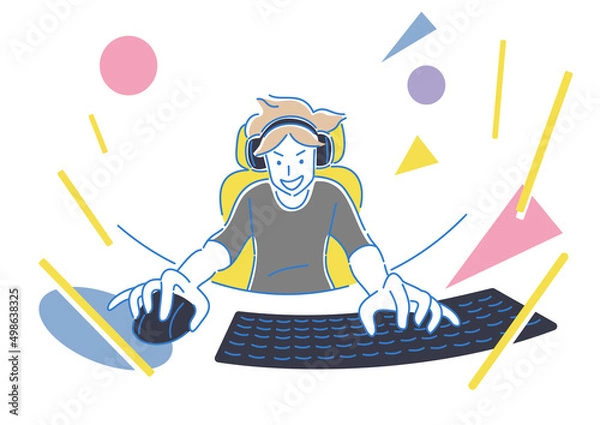 Obraz オンラインゲームをする人物　eスポーツ　イラスト