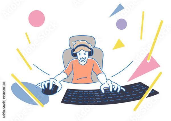 Obraz オンラインゲームをする人物　eスポーツ　イラスト