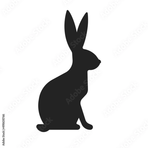 Obraz Hare silhouette illustration. Flat icon of Easter bunny. Black rabbit, filled shape good for pictogram and logo