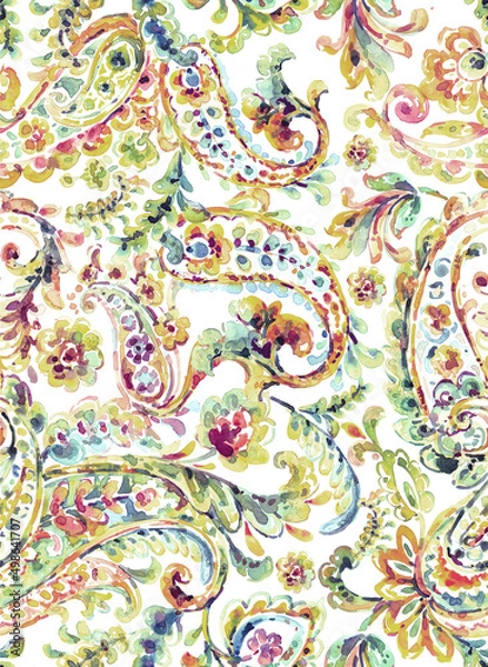 Obraz Seamless hand painted watercolour 
 Multicolor paisley pattern