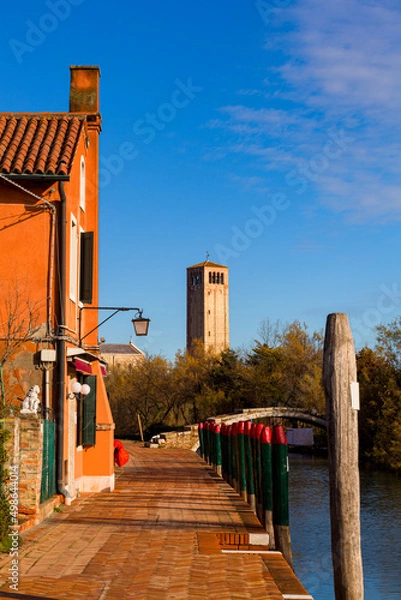 Fototapeta View of the Devil's Bridge and the bell tower on the island of Torcello