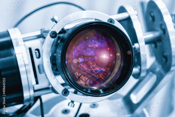 Fototapeta industrial video camera lens for observation and measurement of technical parameters, industrial optics concept