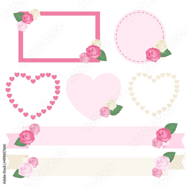 Fototapeta ピンクや白のバラを添えたフレームセット