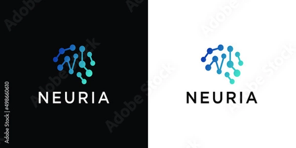 Fototapeta Neural network logo. Human brain emblem. Artificial intelligence icon.Creative vector illustration.