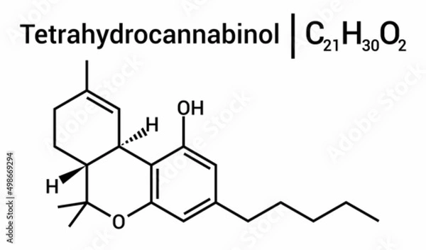 Fototapeta chemical structure of Tetrahydrocannabinol (C21H30O2)
