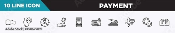 Fototapeta set of 10 outline payment icons. editable thin line icons such as permission, , rise, casino chip, competitor, enquiry, stack vector illustration.