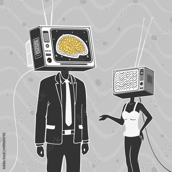 Obraz People With Head Tv Communicate Concept