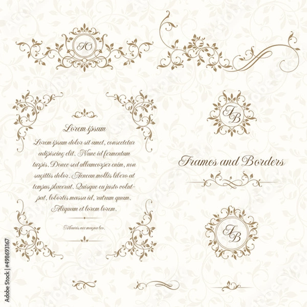 Obraz Classical  floral elements. Decorative vector monograms and borders, seamless pattern.
