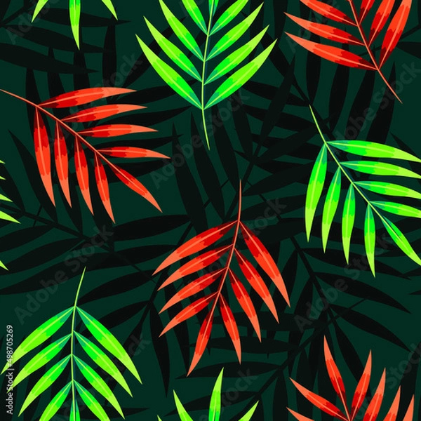 Obraz Tropical colorful leaves, jungle leaves, seamless vector floral pattern, abstract background.