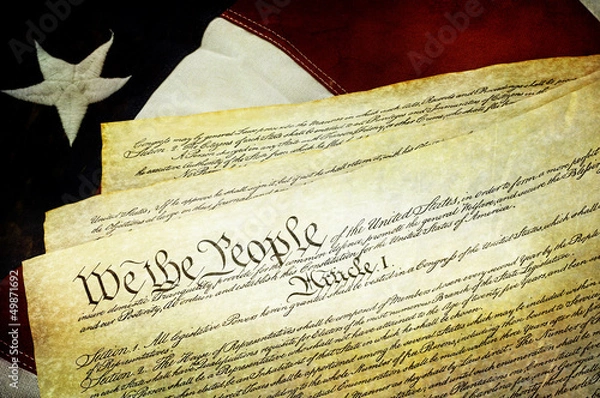 Obraz Textured American Constitution with US Flag