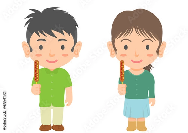 Fototapeta フランクフルトを食べる男女