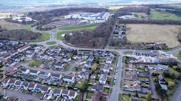 Fototapeta Low level aerial image of Forth Valley Hospital near Falkirk in Central Scotland.