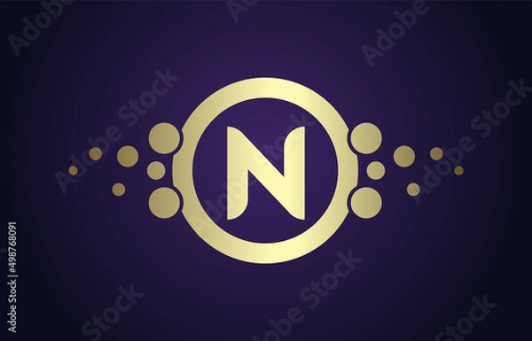 Fototapeta Dots Letter N Logo in Gold and Purple Gradient. Alphabet Dotted Icon Vector Design, EPS10.
