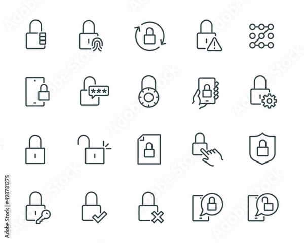 Fototapeta Lock Icons Set. Such as, Passwords, Keys, Lock Management, Setting, Open and Close the Lock and others. Editable Vector Stroke