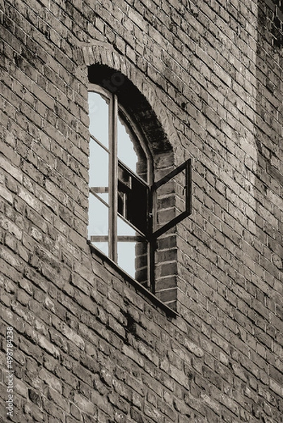 Fototapeta Old brick wall with window