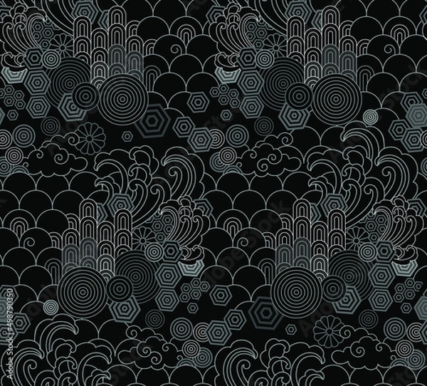 Obraz Black and White Abstract Geometric Pattern. japanese seamless pattern