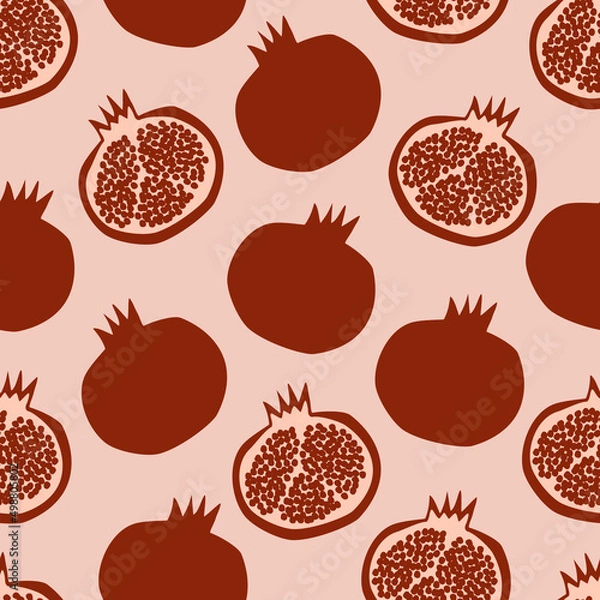 Obraz Red pomegranates with seeds hand drawn vector illustration. Fruit  seamless pattern for wallpaper or fabric.
