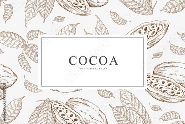 Fototapeta Card with cocoa beans. Vector illustration background