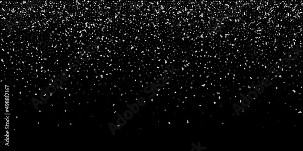 Fototapeta Silver confetti point on a black background. Luxury festive background. Silver grainy abstract texture overflows against a black background. Element of design. Vector illustration, EPS 10.