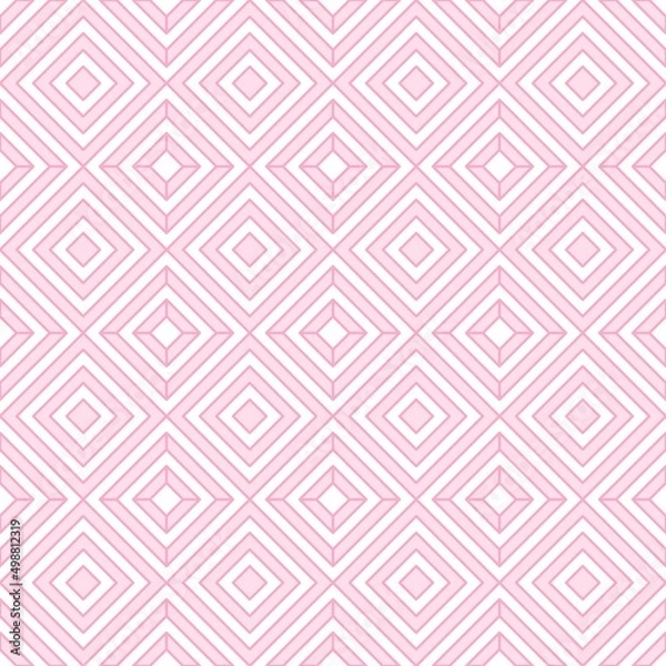 Fototapeta White and pink pastel abstract line geometric diagonal square seamless pattern background. Vector illustration.	
