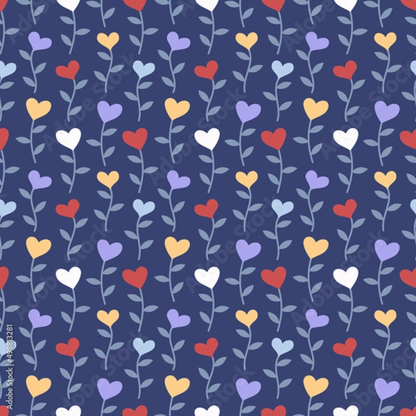 Fototapeta Seamless pattern with multicolored hearts