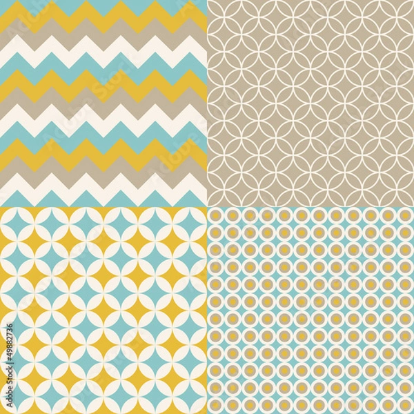Obraz Blue, Mustard and Brown Seamless Patterns