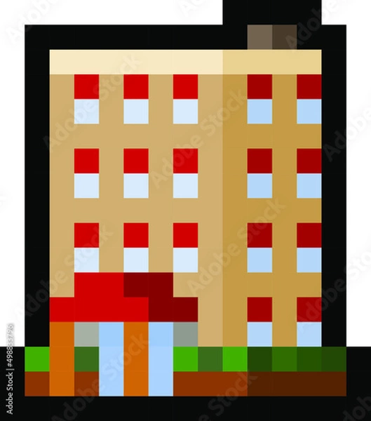 Obraz Pixel hotel building - isolated 8 bit vector
