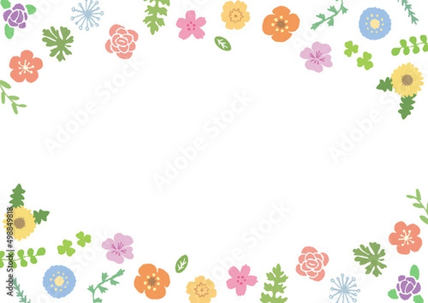 Obraz かわいい手描き春の草花フレーム背景