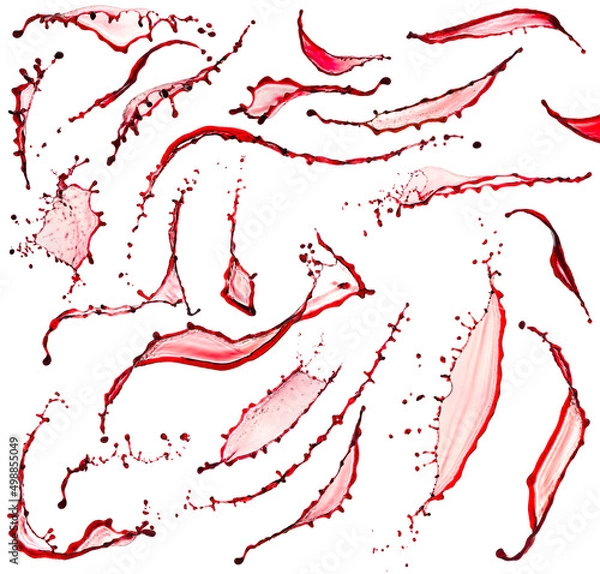 Fototapeta Red wine splashes isolated on white background