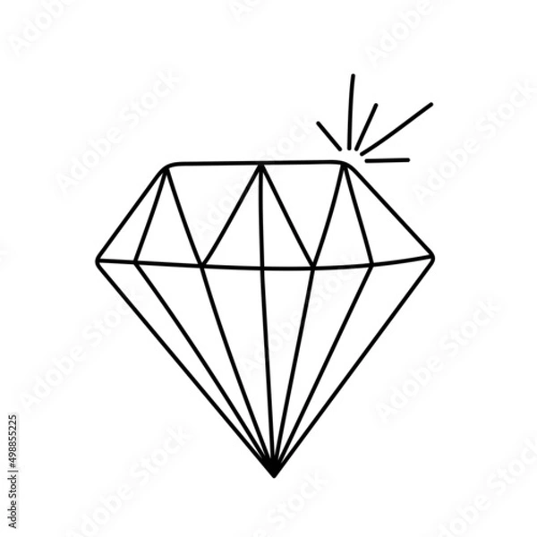 Fototapeta Vector illustration of a diamond in a doodle style isolated on a white background.