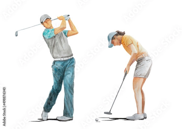 Obraz ゴルフをする人　水彩　手描き　イラスト
