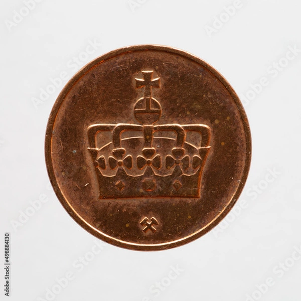 Fototapeta Norway - circa 2010: Five Ore coin in copper of Norway showing the crown of King Harald V