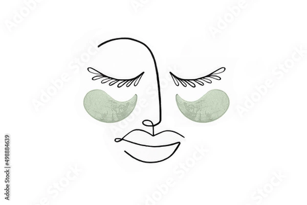 Obraz Creative modern selfcare concept. Surreal woman face, flower and cosmetic collagen patches for self-care on white background. Flat lay Top view