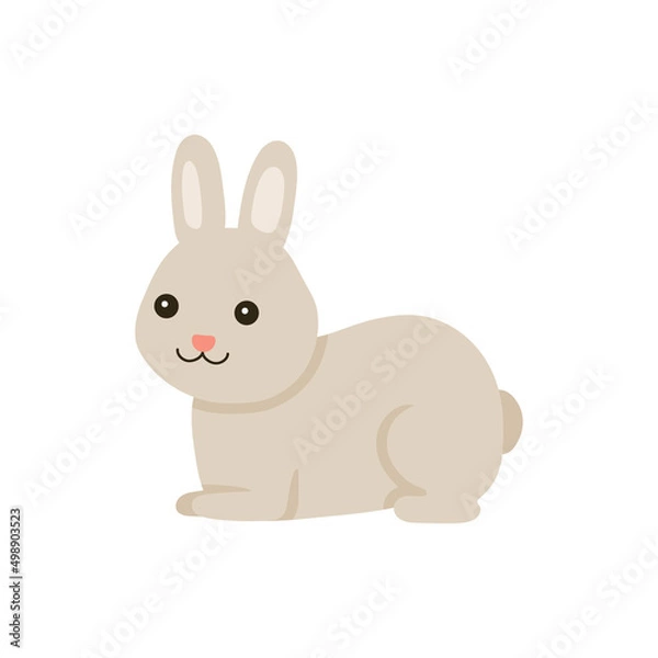 Fototapeta Cute baby rabbit or hare pet for Easter design. Animal bunny in cartoon style. Rabbit lie. Vector illustration