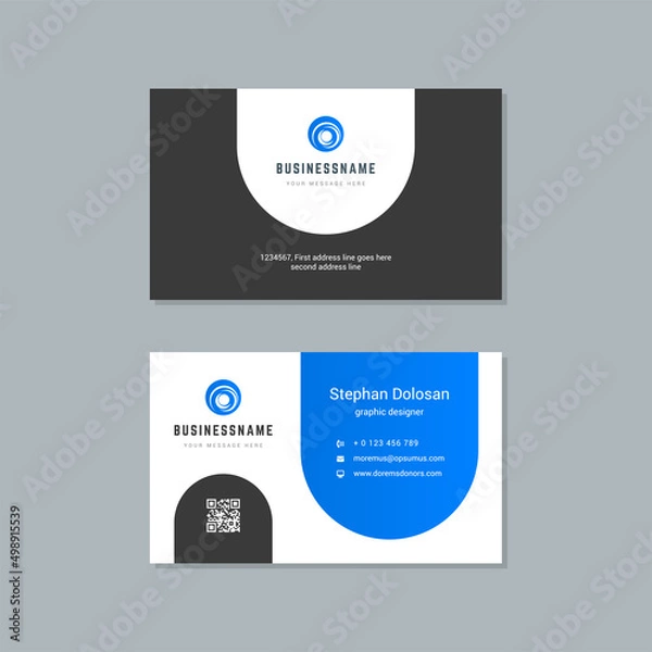 Obraz Business card design blue and black colors template modern corporate branding style vector illustration. Two sides with abstract logo on clean background