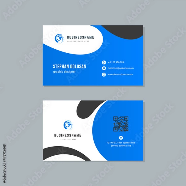 Fototapeta Business card design blue and black colors template modern corporate branding style vector illustration. Two sides with abstract logo on clean background