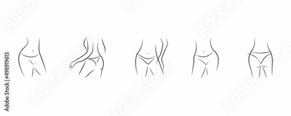 Obraz Beautiful sexy female body linear sketch. Nude woman silhouettes set. Black outline on a white background. For the beauty industry, spas, fitness centers, lingerie stores. Vector illustration