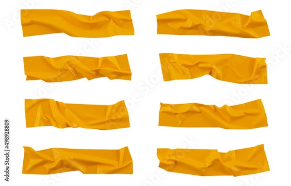 Fototapeta Yellow wrinkled adhesive tape of different sizes isolated on white background. Vector illustration.