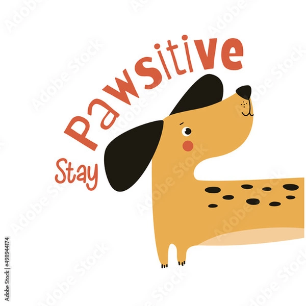 Fototapeta Dog print design with slogan. Vector illustration design for fashion fabrics, textile graphics, prints.
