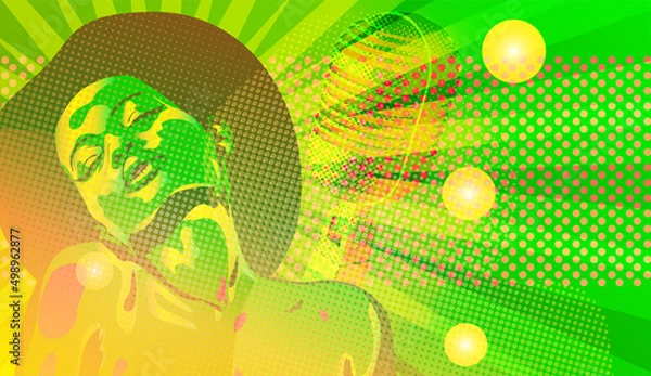 Fototapeta A afro haircut lady singing and dream