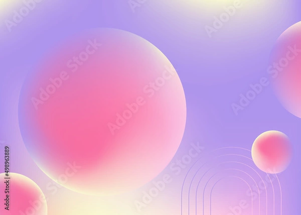 Fototapeta Pink and purple gradient cosmic spheres floating on Holographic background can be used for advertising, marketing, presentation, landing page homepage, poster, cards, and flyers.